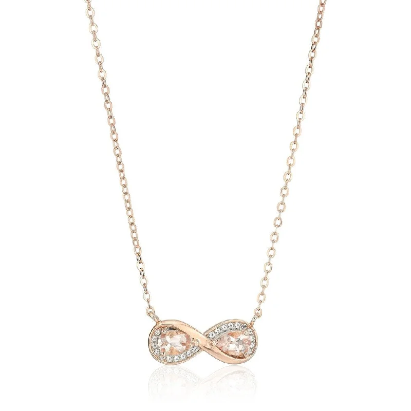 men’s diamond necklace-Rose Gold-Plated Silver Morganite Infinity Pendant Necklace, 18" - Pink