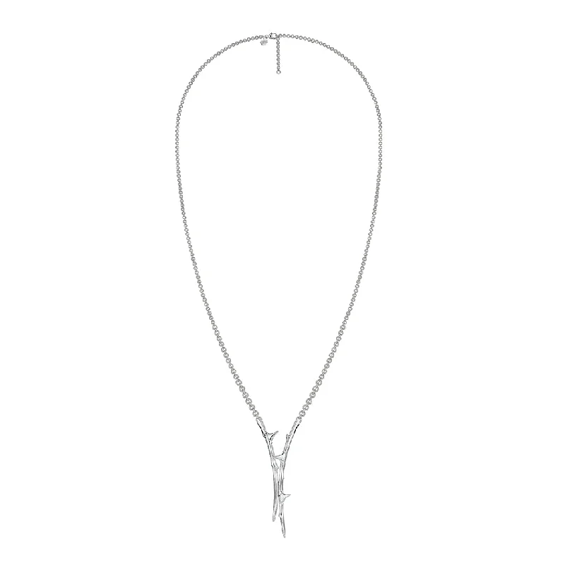 silver star pendant necklace-Rose Thorn Drop Lariat - Silver