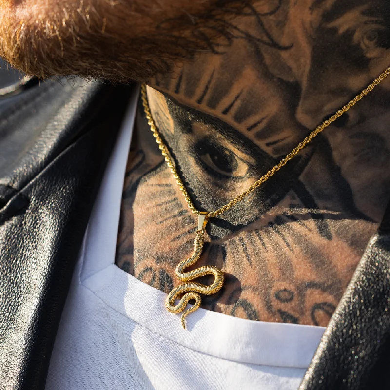 layered charm necklace-Snake Pendant - Gold