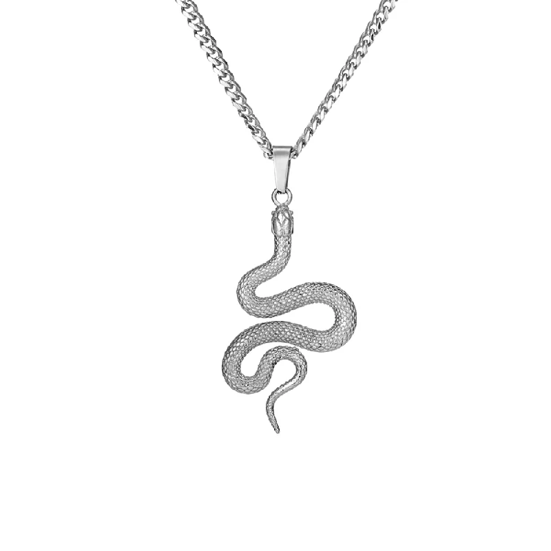 silver star pendant necklace-Snake Pendant - Silver