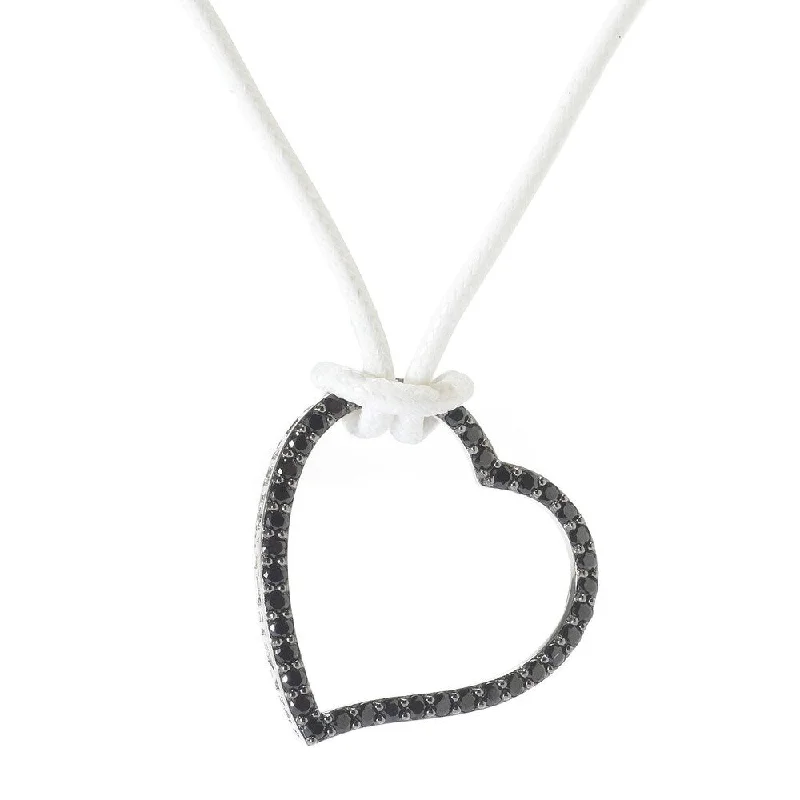 sterling silver heart necklace-Ster Silver Black Spinel 'Love With All My Heart' Pendant With Cord