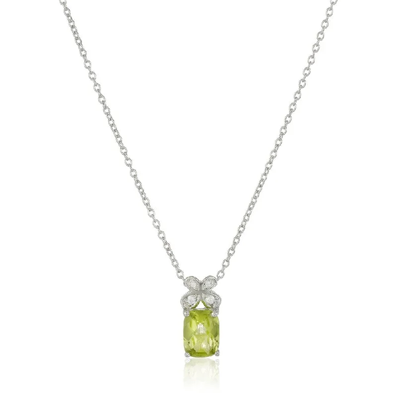 women’s sterling silver necklace-Ster Silver Peridot Created White Sapphire Butterfly Pendant Necklace - Green