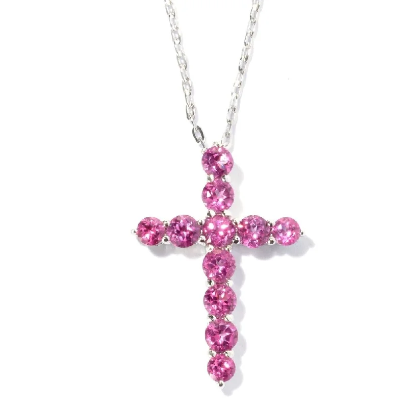 handmade pendant necklace-Stering Silver Pink Topaz Cross Necklace