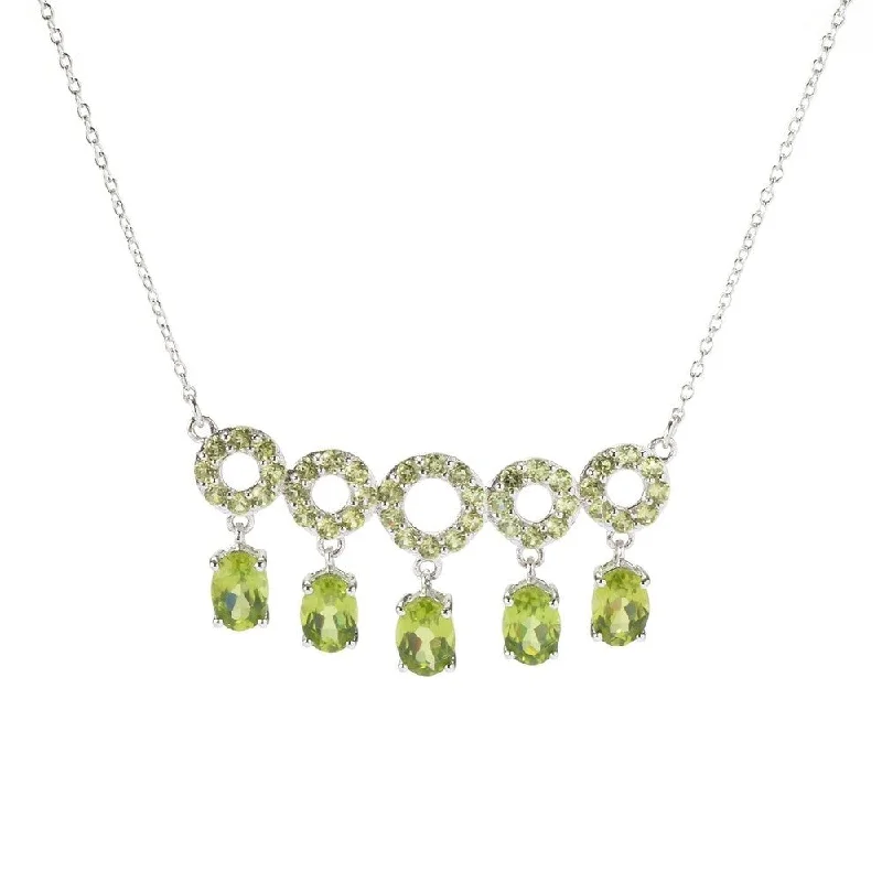 trendy long necklace-Sterling Silve Peridot Gem Circle Bar Necklace 17"L w/ 3" Extender - gerrn