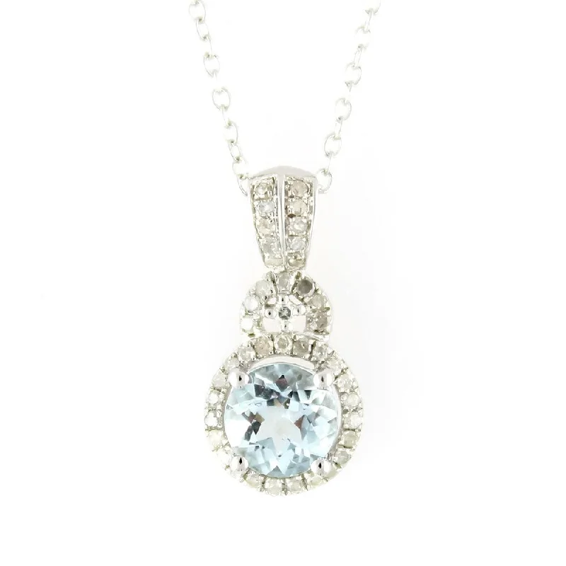 delicate layered necklace-Sterling Silver 1.13ctw Aquamarine & Diamond Pendant 0.75'L with 18' Chain