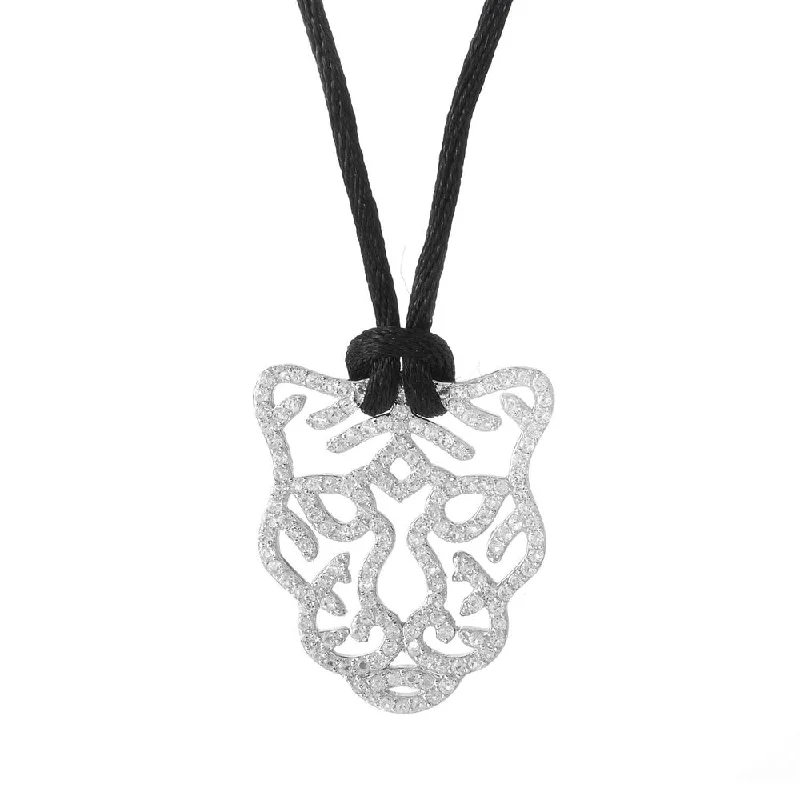 handmade gold pendant necklace-Sterling Silver 1.3ctw White Topaz Tiger 1'L Pendant with Cord