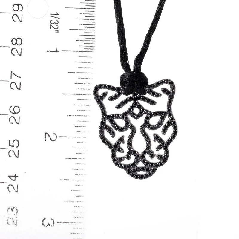 delicate heart charm necklace-Sterling Silver 1.96ctw Black Spinel Tiger Shaped 1'L Pendant with Cord