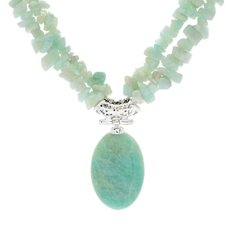 custom engraved crystal necklace-Sterling Silver 17.5" 30 x 20mm Oval Amazonite 2-Strand Necklace