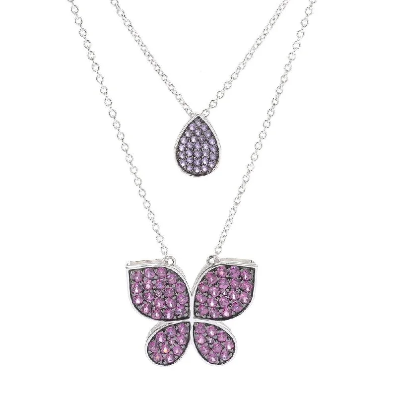 engraved pendant necklace for women-Sterling Silver 18' Gemstone 'Butterfly Kisses' Necklace