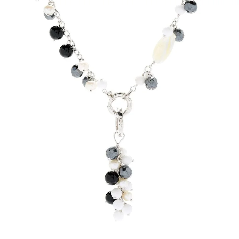 classic pearl necklace-Sterling Silver 36" 12-in-1 Convertible Black Onyx Beaded Necklace