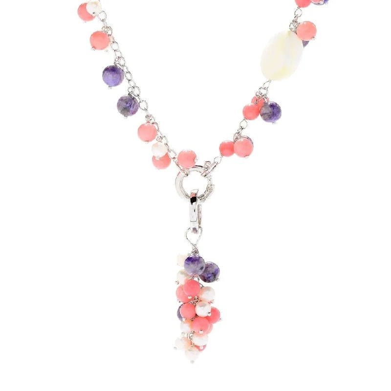 lucky gemstone necklace-Sterling Silver 36" 12-in-1 Convertible Charoite Beaded Necklace