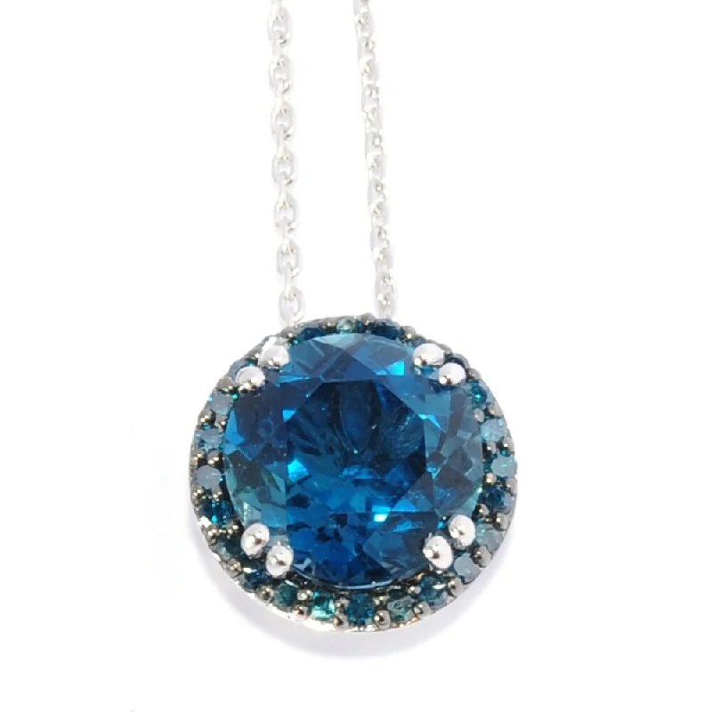 dainty letter necklace-Sterling Silver 5.8ctw London Blue Topaz & Blue Diamond Circular Pendant