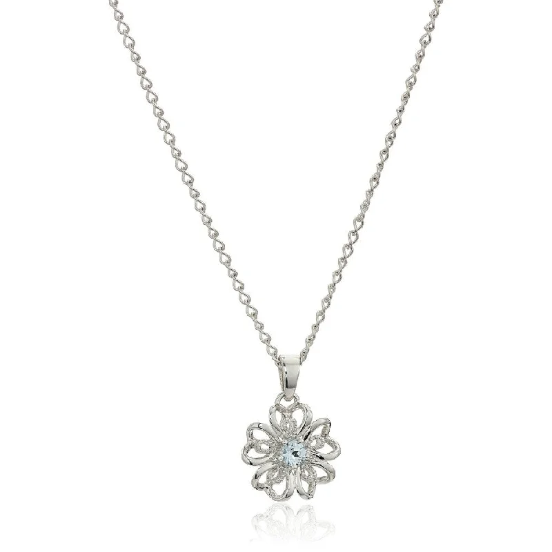 rose gold pendant necklace for women-Sterling Silver Aquamarine Flower Pendant Necklace, 18"