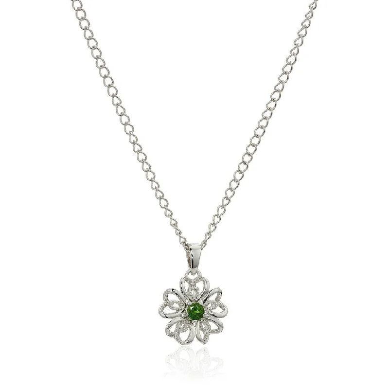 custom photo charm necklace-Sterling Silver Chrome Diopside Flower Pendant Necklace, 18" - Green