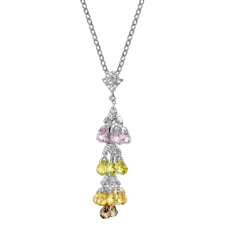 delicate heart charm necklace-Sterling Silver Cubic Zirconia Gold Plating Clear and Yellow Light Pink and Burnt Amber Cubic Zirconia Dangling Pendant Necklace