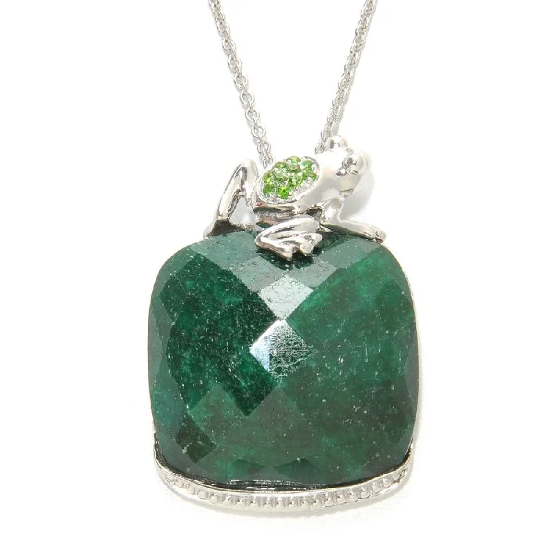 infinity loop necklace-Sterling Silver Dyed Green Sapphire & Chrome Diopside Frog Pendant, 18"