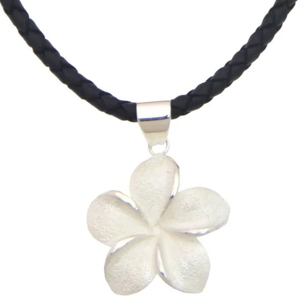 dainty gold bar necklace-Sterling Silver 'Frangipani' Necklace - Black/ Silver