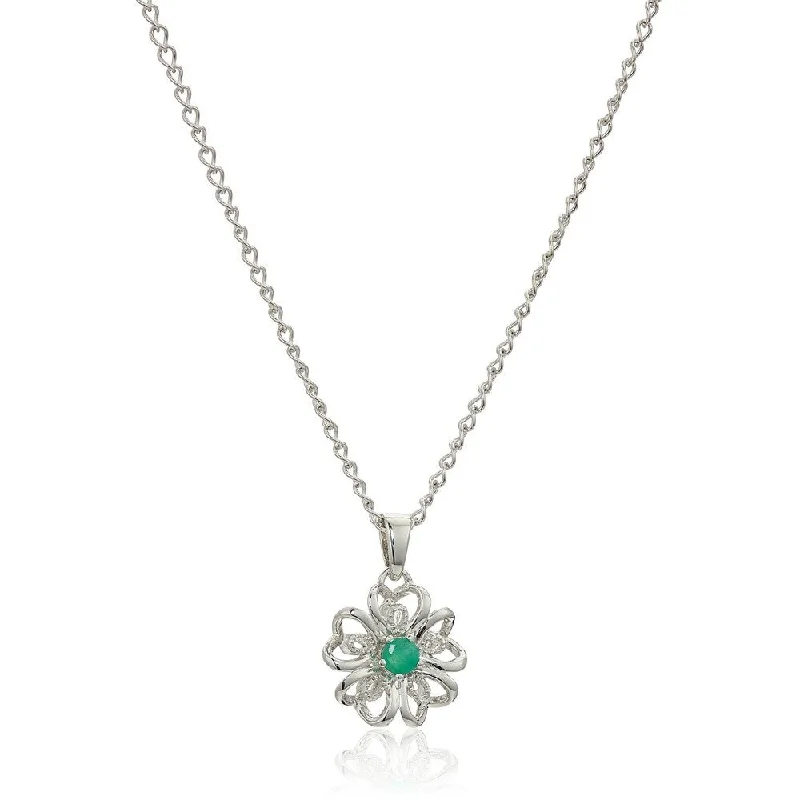 personalized family name necklace-Sterling Silver Genuine Emerald Flower Pendant Necklace - Green