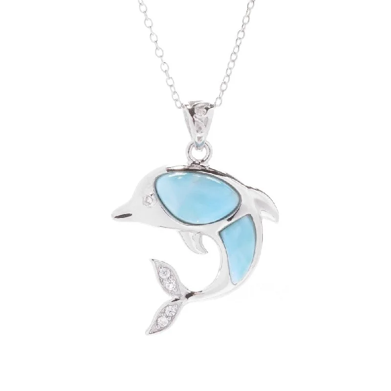 minimalist pendant necklace-Sterling Silver Larimar Sea Creature Pendant w/ 18" Chain