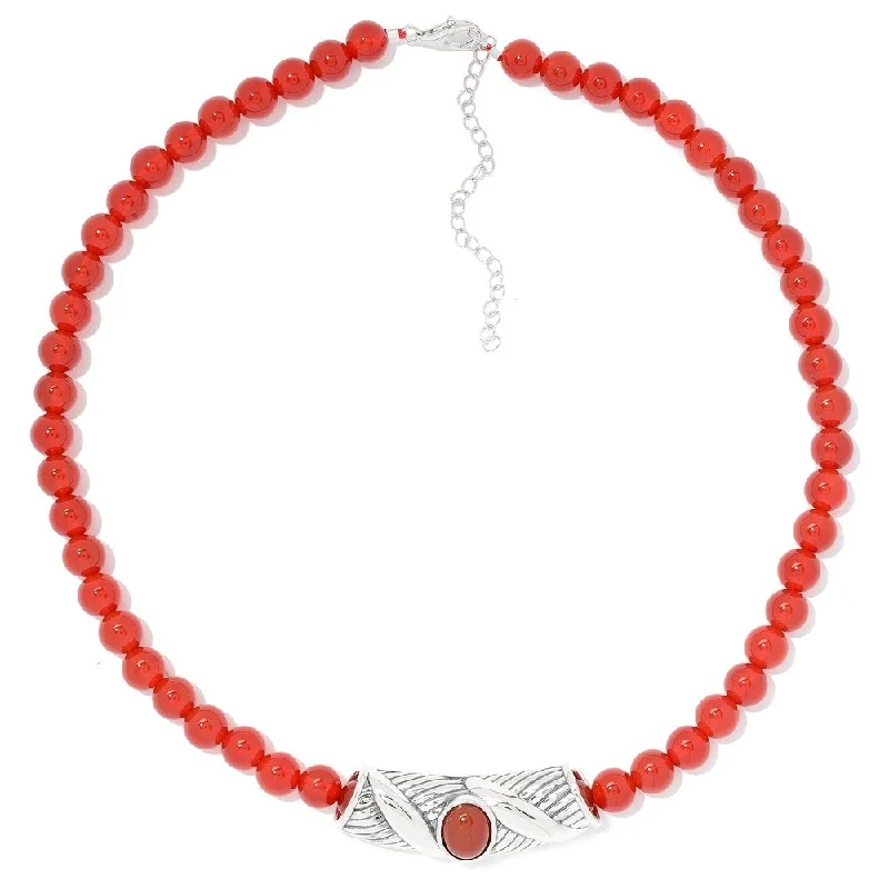 double pendant charm necklace-Sterling Silver Oval Carnelian Slide Pendant & 18" Bead Necklace