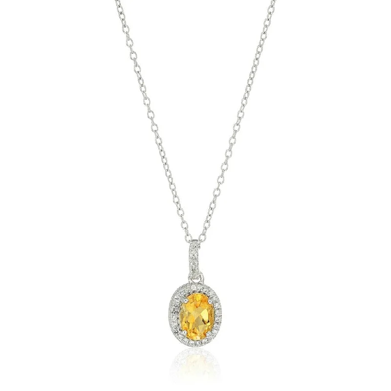 trendy long necklace-Sterling Silver Oval Citrine and White Topaz Pendant Necklace, 18"