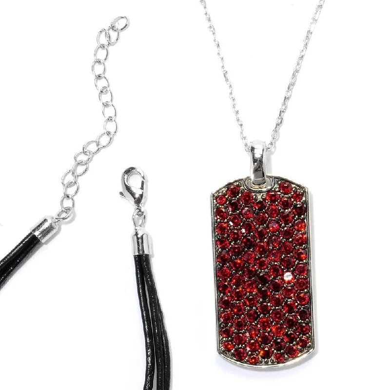 pearl necklace with gold charm-Sterling Silver Pave Red Garnet Necklace with Chain and Cord