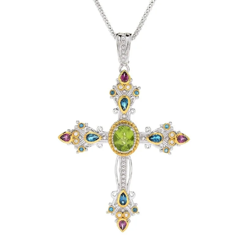 silver statement necklace-Sterling Silver Peridot Cross Pendant w/ 18" Chain