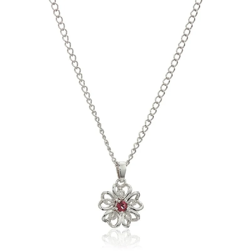 trendy long gold necklace-Sterling Silver Rhodolite Black Flower Pendant Necklace, 18"