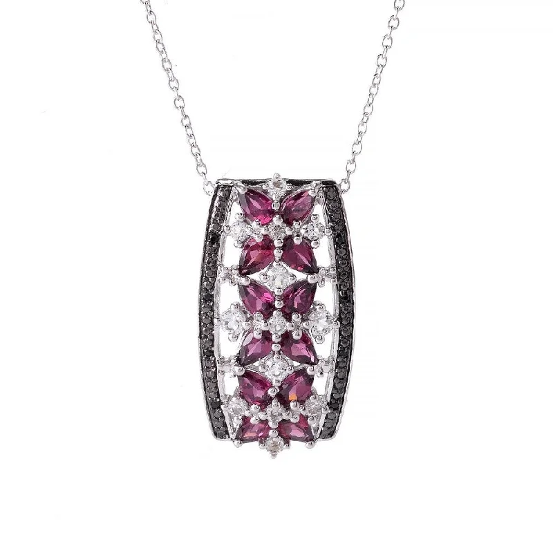 layered chain necklace-Sterling Silver Rhodolite & Multi Gemstone Pendant w/ 18" Chain