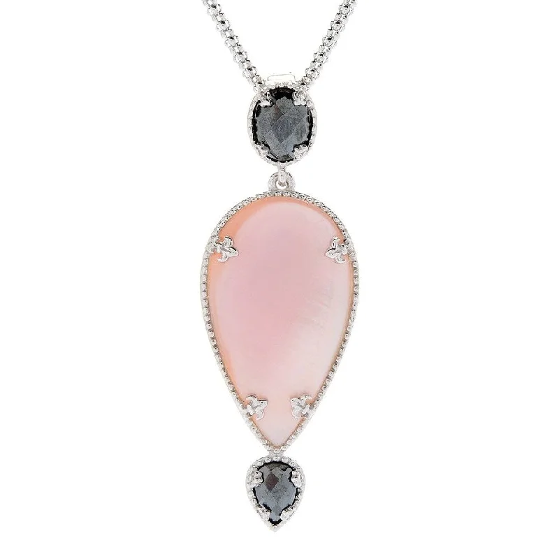 delicate moonstone necklace-Sterling Silver Shell & Hematite Enhancer Pendant w/ 20" Chain