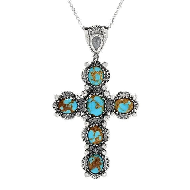 simple pendant necklace with initials-Sterling Silver Turquoise Cross Enhancer Pendant w/ 18" Cable Chain