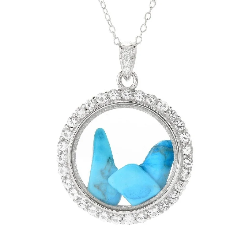 hand-crafted silver necklace-Sterling Silver Turquoise & White Topaz W/18"+3" Chain Pendant - Blue