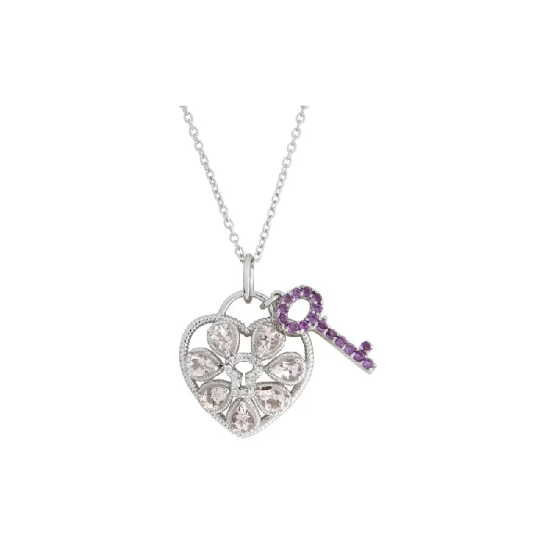 star shaped necklace-Sterling Silver White Morganite and Multi-gemstone Heart Lock Pendant