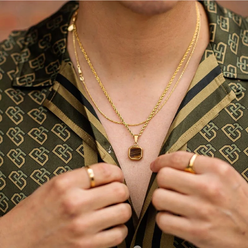 custom gold bar necklace-Tigers Eye Pendant - Gold