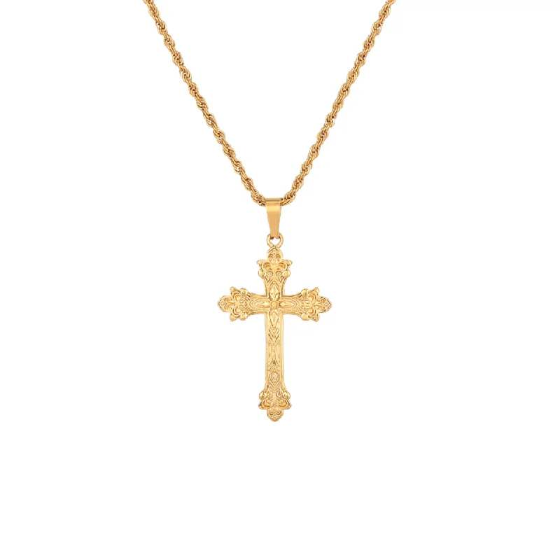 vintage diamond necklace-Vintage Cross Pendant - Gold