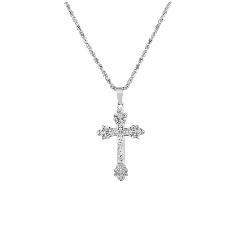 sterling silver heart necklace-Vintage Cross Pendant - Silver