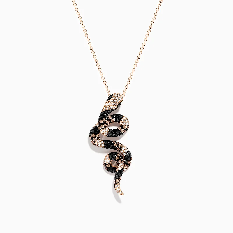 infinity link necklace-14K Rose Gold Black, Espresso and White Diamond Snake Pendant