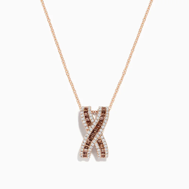 elegant chain necklace-14K Rose Gold Brown and White Diamond Pendant