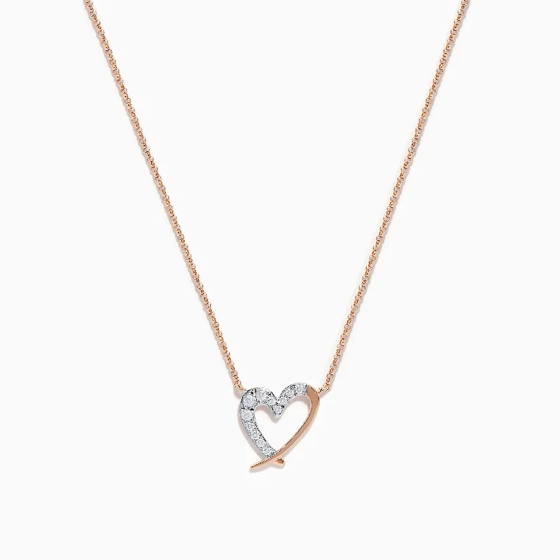 engraved name tag necklace-14K Rose Gold Diamond Open Heart Necklace