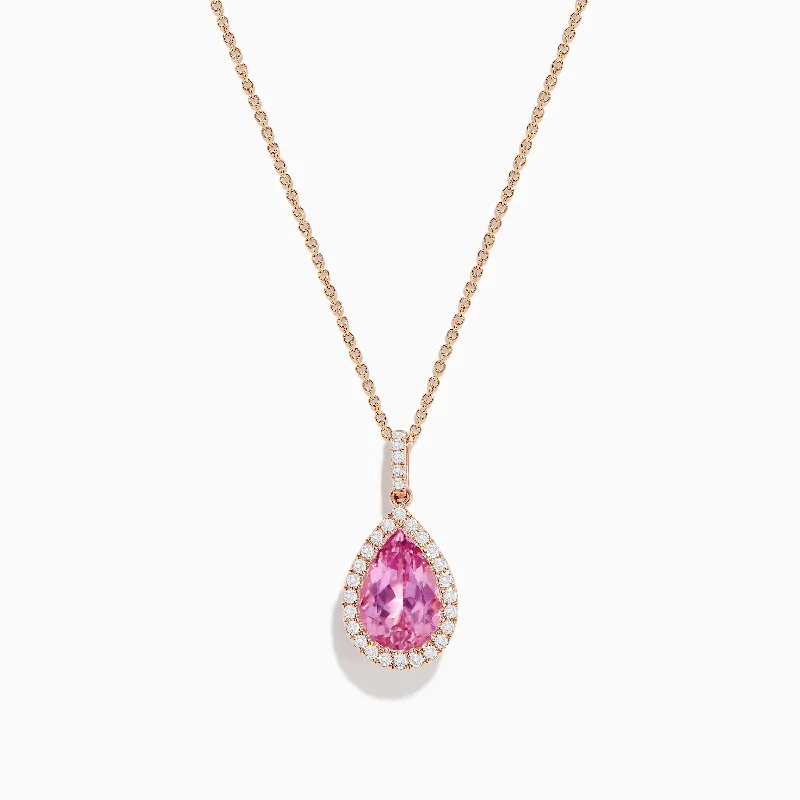 dainty gold bar necklace-14K Rose Gold Kunzite and Diamond Pendant