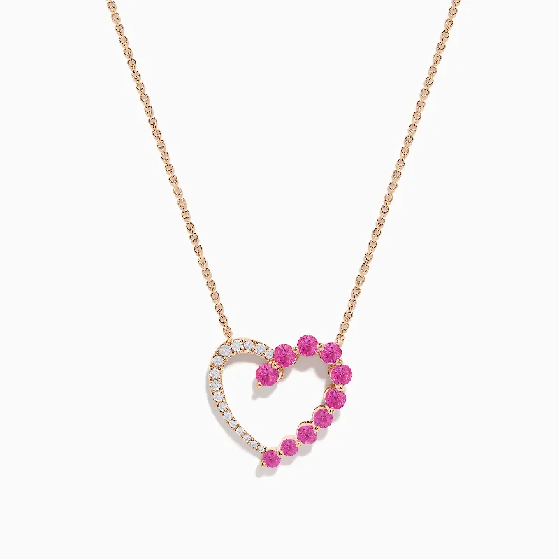 delicate gemstone chain necklace-14K Rose Gold Pink Sapphire and Diamond Open Heart Necklace