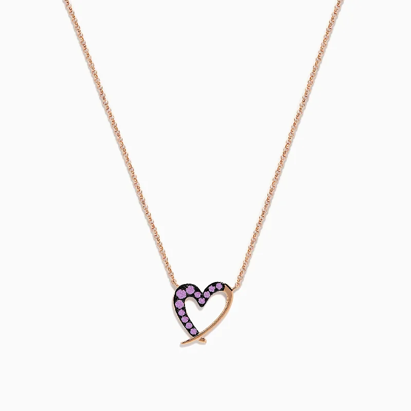 silver long pendant necklace-14K Rose Gold Pink Sapphire Open Heart Necklace