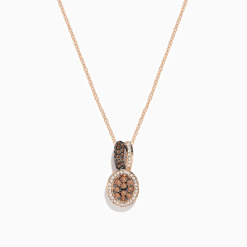 crystal drop necklace-14K Rose Gold White and Espresso Diamond Pendant