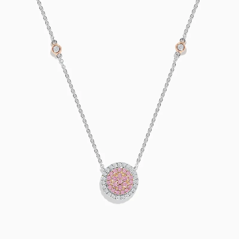 custom engraving necklace-14K Two Tone Gold Pink and White Diamond Necklace