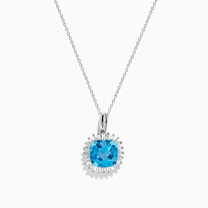 gemstone heart necklace-14K White Gold Blue Topaz and Diamond Pendant