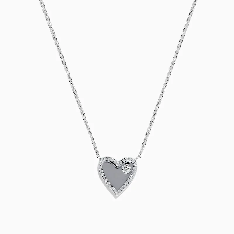 double gemstone necklace-14K White Gold Diamond Heart Necklace