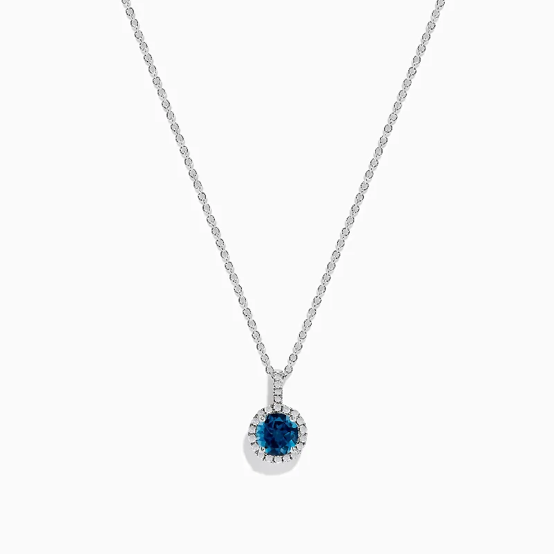 statement pendant chain necklace-14K White Gold London Blue Topaz and Diamond Pendant