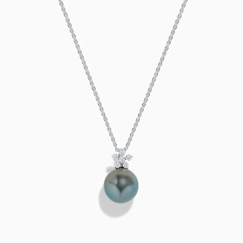 custom silver pendant necklace-14K White Gold Tahitian Pearl and Diamond Pendant