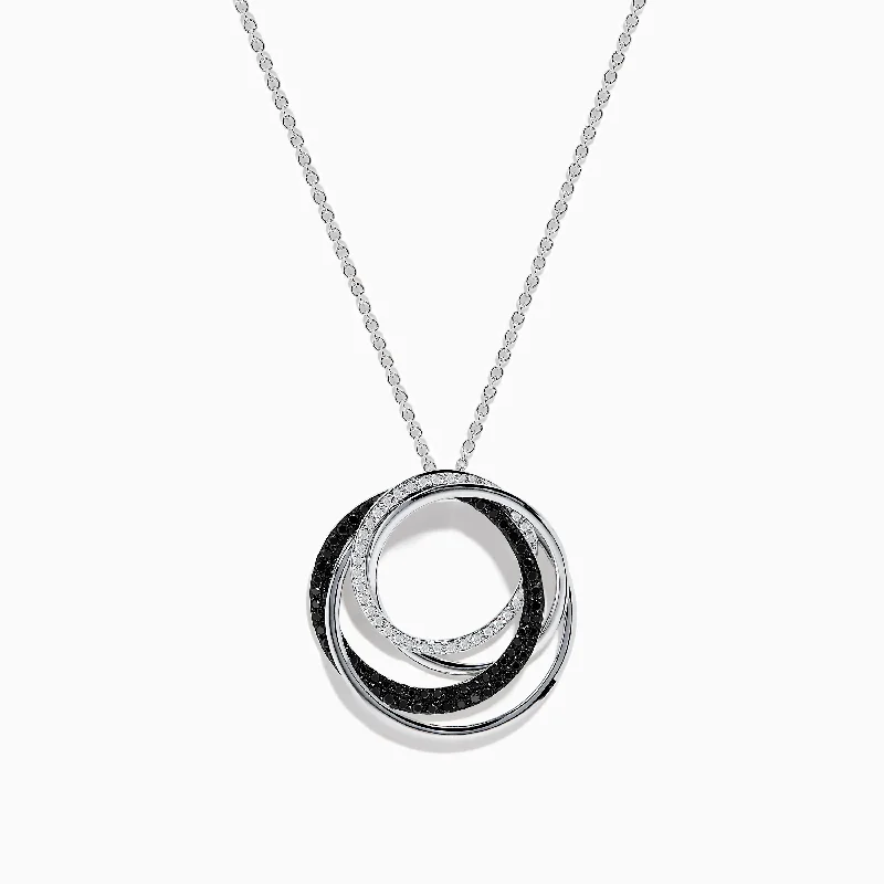 simple gold chain pendant necklace-14K White Gold White and Black Diamond Circle Pendant