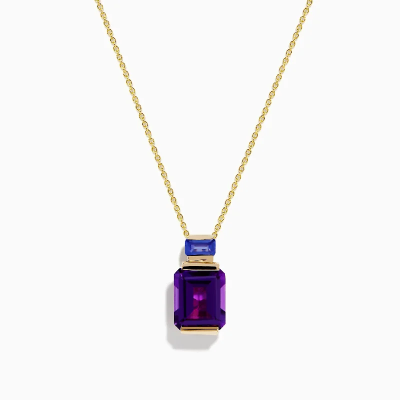 unique gemstone pendant necklace-14K Yellow Gold Amethyst and Tanzanite Pendant